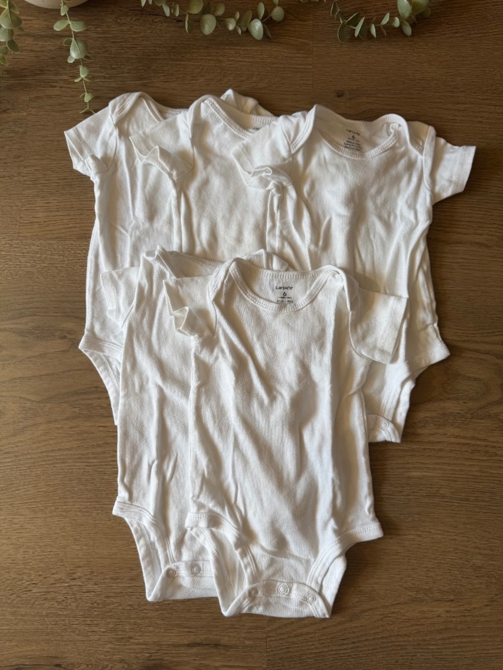 Carter's 4-Pack White Short Sleeve Baby Bodysuits Size 6 Months Cotton Onesies